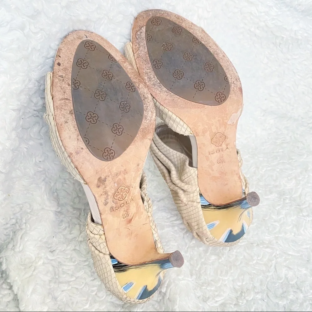 Isola Nude Woven Leather Heels Sandals Size 8.5 Open Toe